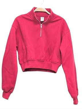 Abound Cropped Seamed Quarter Zip Pullover Red Lipstick Sweatshirt